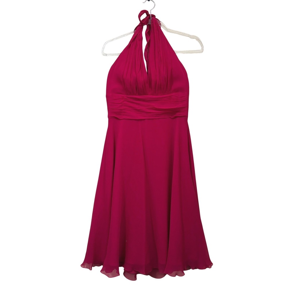 Donna Morgan Pink red 100% Silk Halter Babydoll Y2K Cocktail Dress Size 10 NWT